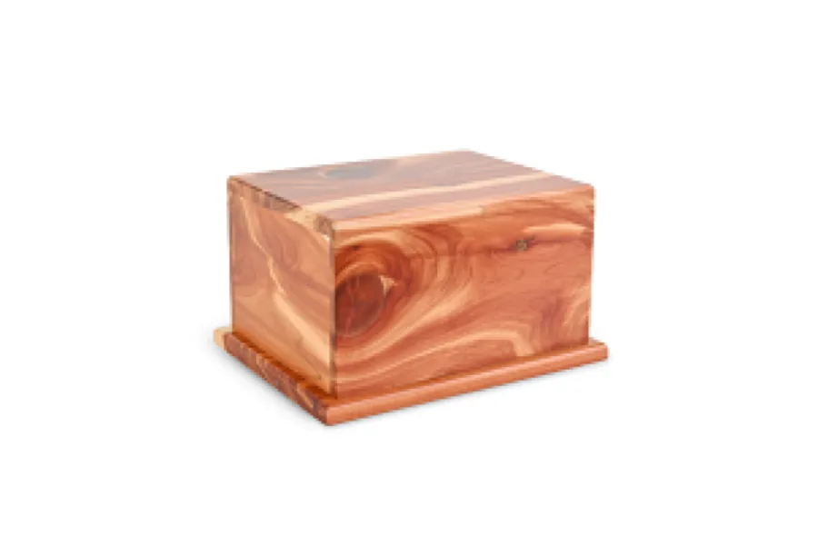 Cedar memorial pet urn in a classic mausoleum shape
