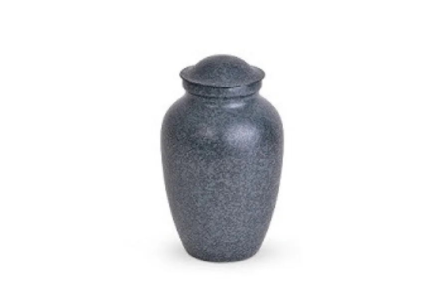 Blue speckled metal pet cremation urn
