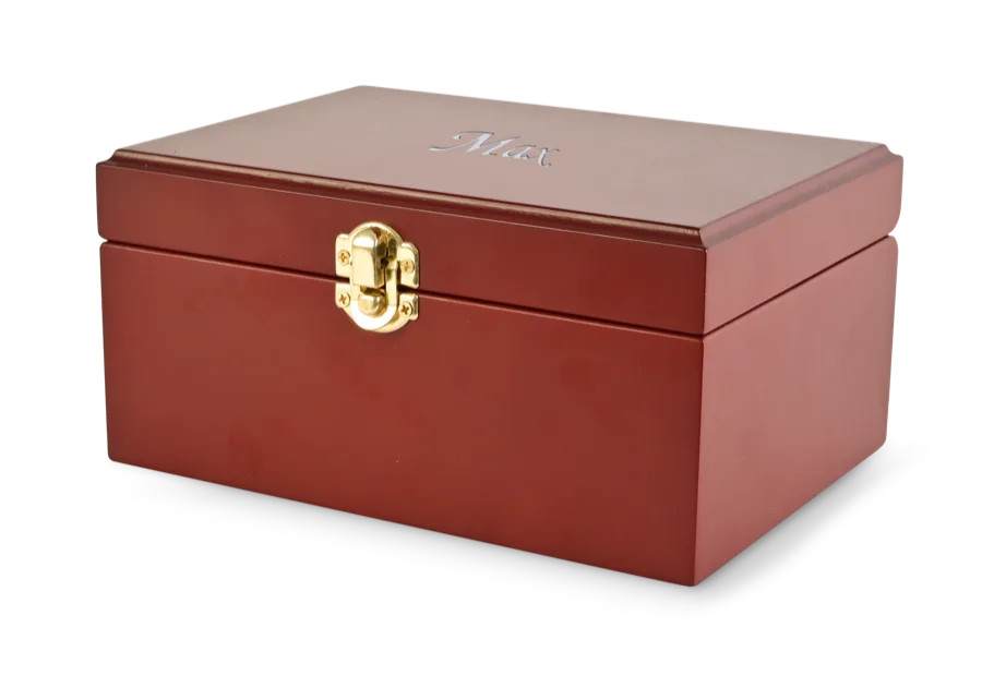 A wooden remembrance urn for private pet cremation